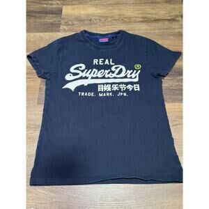 SUPERDRY Mens Graphic T-Shirt Top SMALL Navy Blue